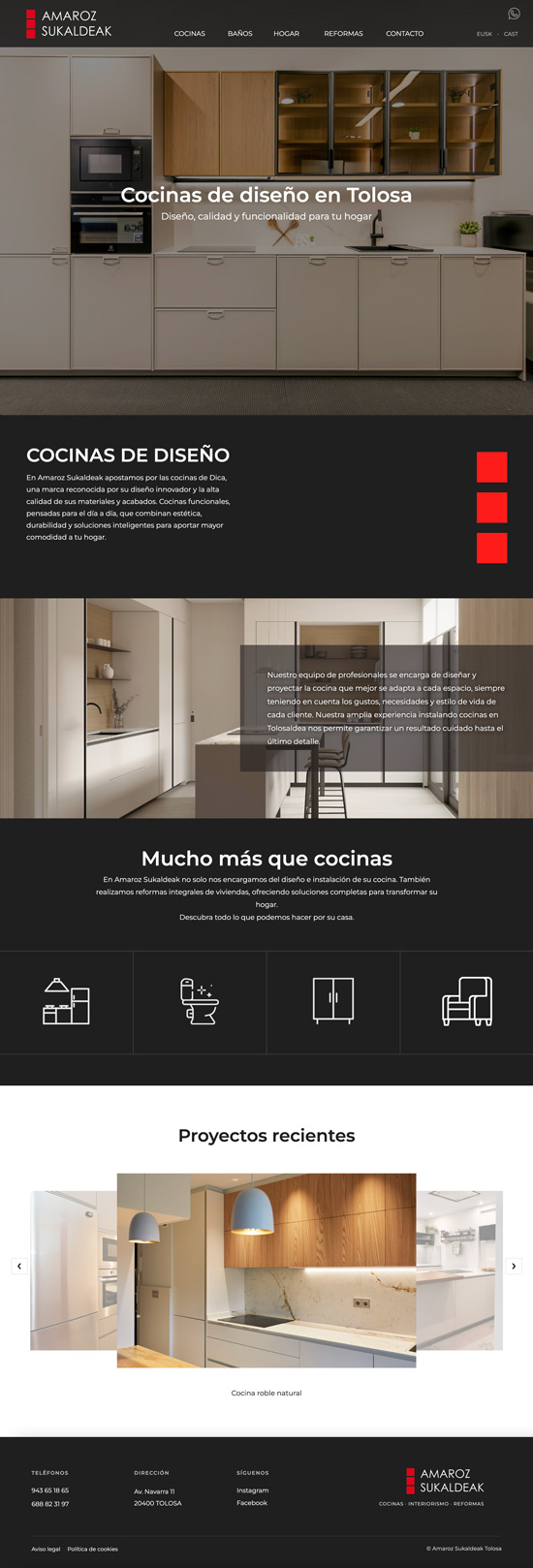 Diseño de la web de cocinas amaroz en Tolosa (Gipuzkoa)