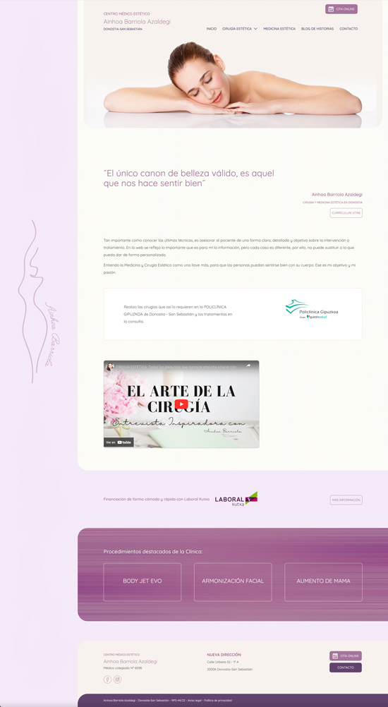 Diseño página web de cirugía estética en Donostia