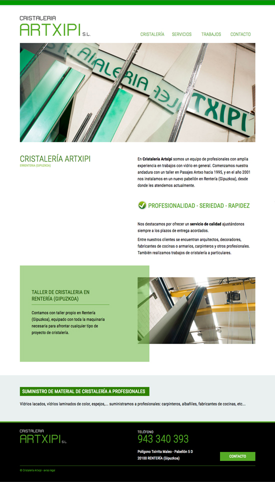 Diseño de la web de Cristalería Artxipi en Gipuzkoa