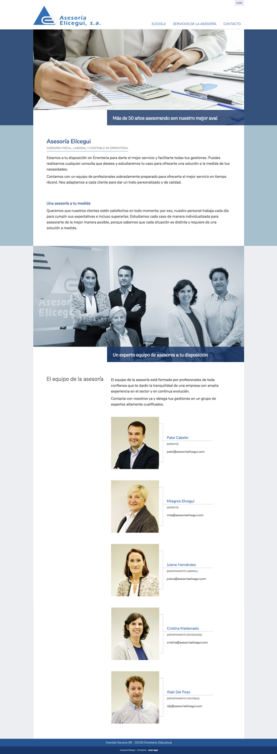 Diseño de la página web de Asesoría Elícegui en Rentería (Gipuzkoa)