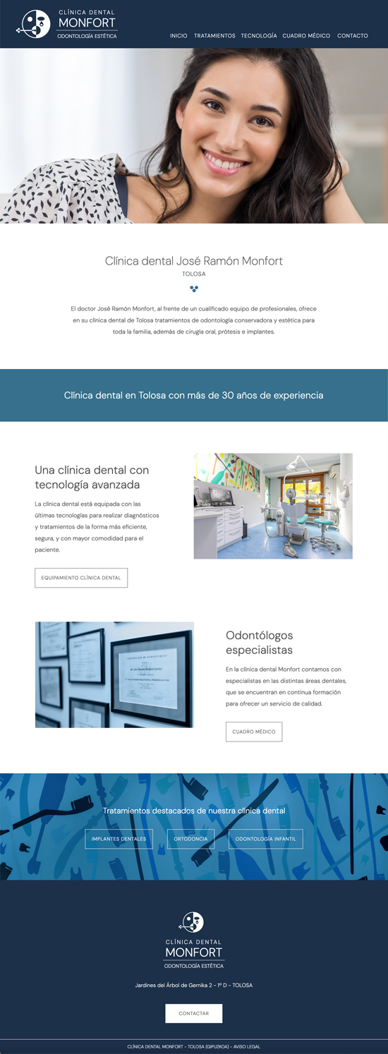 Diseño de la web de clínica dental Monfort en Tolosa (Gipuzkoa)
