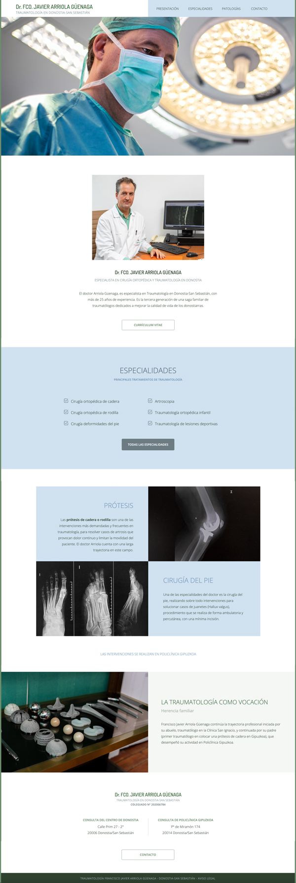 Diseño página web de especialista en traumatología en Donostia